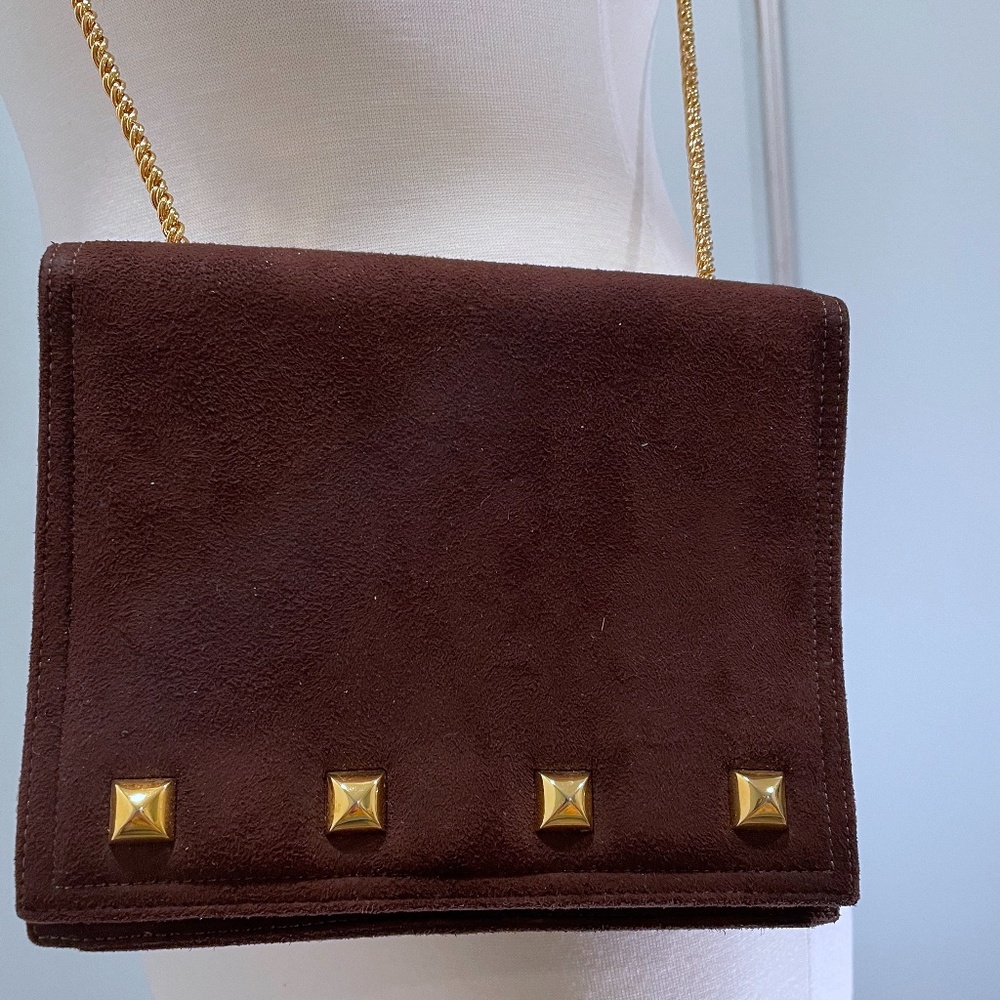 3/$20 Frenchy of California Vintage Brown Suede Crossbody Bag with Gold Accents